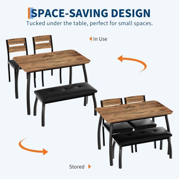 43'' Dining Table Set for 4, Wooden Kitchen Table with Upholstered Bench & 2 Cushion Chairs - Image 3