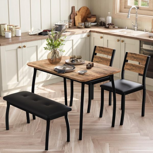 43'' Dining Table Set for 4, Wooden Kitchen Table with Upholstered Bench & 2 Cushion Chairs - Image 2