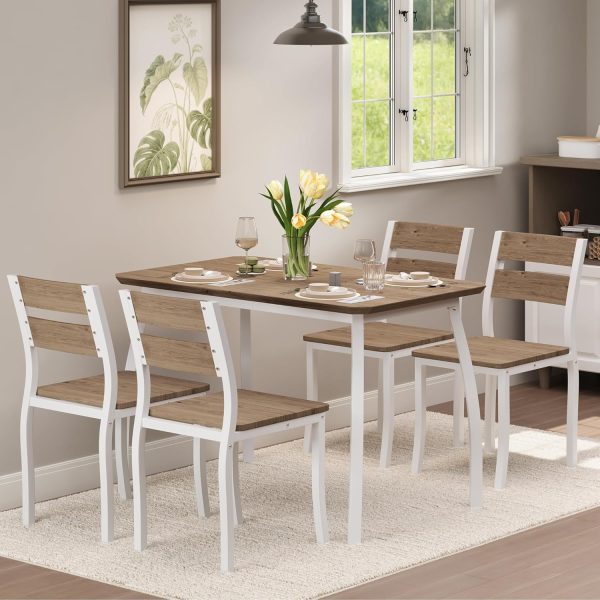 5 Piece Dining Table Set for 4, Space-Saving Kitchen Table with Wooden Seat Chairs - Image 4