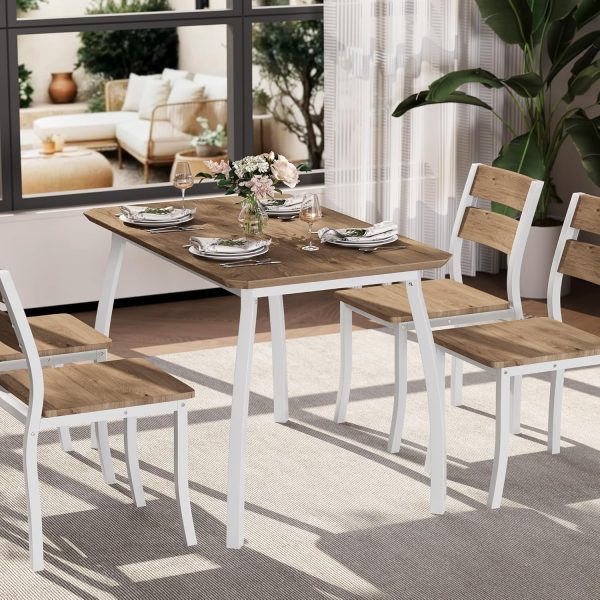 5 Piece Dining Table Set for 4, Space-Saving Kitchen Table with Wooden Seat Chairs - Image 3