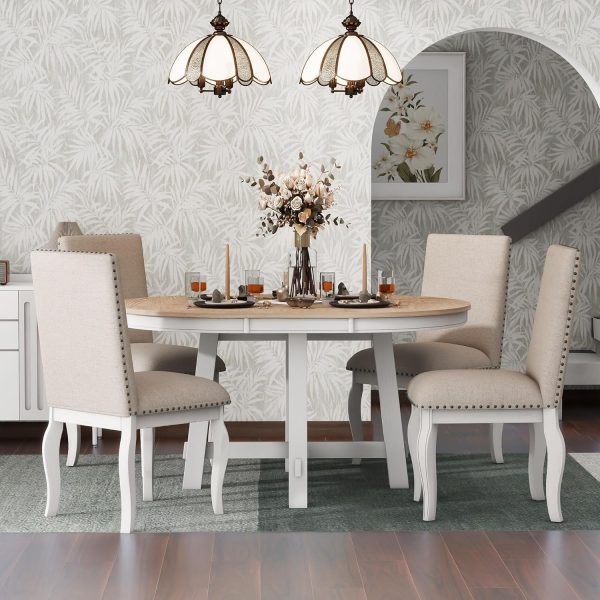Designs Kitchen Dining Table Set for 4, 5 Pcs Wooden Round Extendable Dining Table - Image 4
