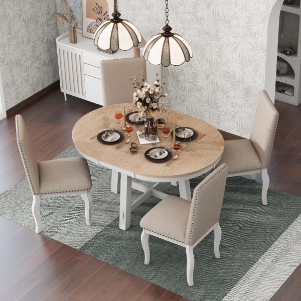 Designs Kitchen Dining Table Set for 4, 5 Pcs Wooden Round Extendable Dining Table - Image 3
