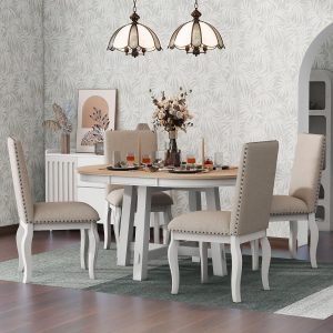 Designs Kitchen Dining Table Set for 4, 5 Pcs Wooden Round Extendable Dining Table