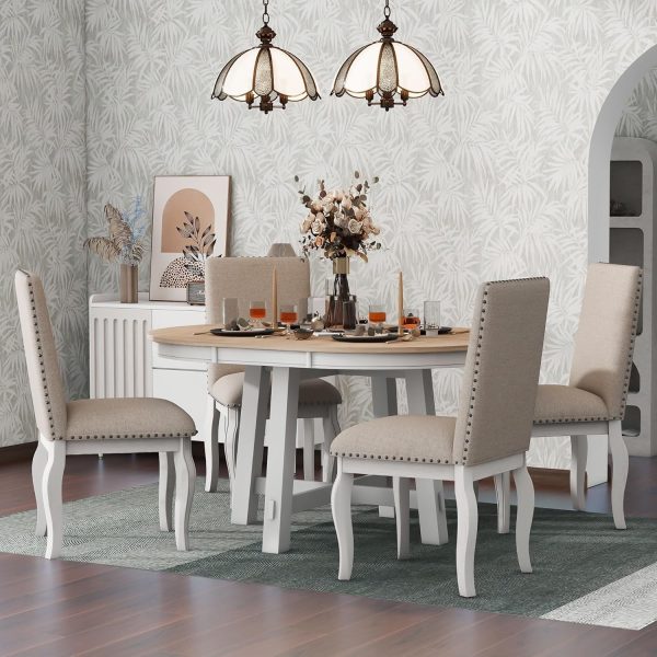 Designs Kitchen Dining Table Set for 4, 5 Pcs Wooden Round Extendable Dining Table