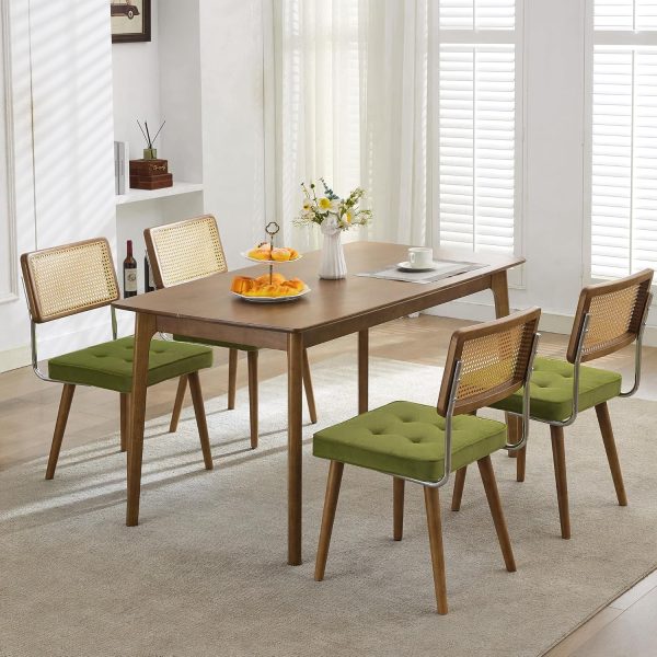 Natural Rattan Dining Chairs Set of 4, Modern Boho Kitchen Chairs with Wood Back & Legs - Image 4