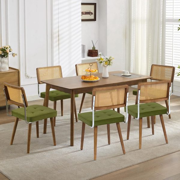 Natural Rattan Dining Chairs Set of 4, Modern Boho Kitchen Chairs with Wood Back & Legs