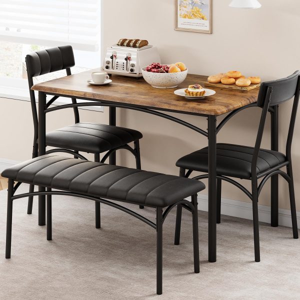 Dining Table Set for 4, Kitchen Table with Chairs for 4, Rectangular Wood Dining Room Table Set with Upholstered Bench for Small Space - Image 4