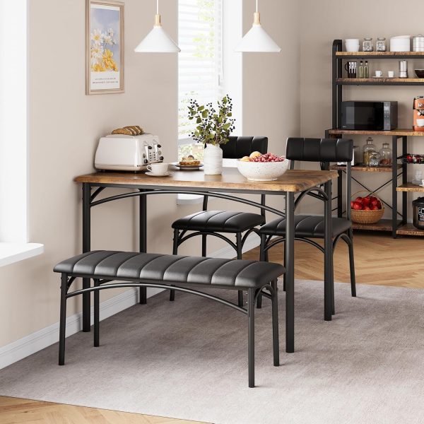 Dining Table Set for 4, Kitchen Table with Chairs for 4, Rectangular Wood Dining Room Table Set with Upholstered Bench for Small Space - Image 3