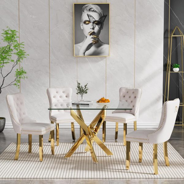 Gold Glass Dining Room Table Set for 4, 5 Pieces Modern 36" Square Kitchen Dining Table Set - Image 4