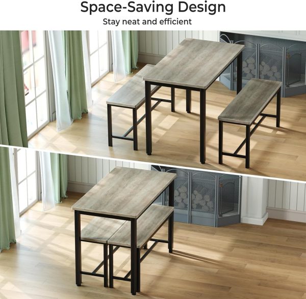 Dining Table Set for 4, 3-Piece Kitchen Table with 2 Benches - Image 3