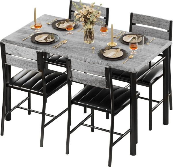 Dining Table Set for 4, Wood Kitchen Table with Upholstered Chairs for Kitchen Room and Small Spaces