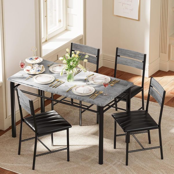 Dining Table Set for 4, Wood Kitchen Table with Upholstered Chairs for Kitchen Room and Small Spaces - Image 3