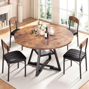 Round Dining Table Set for 4, Kitchen Table and Chairs for 4