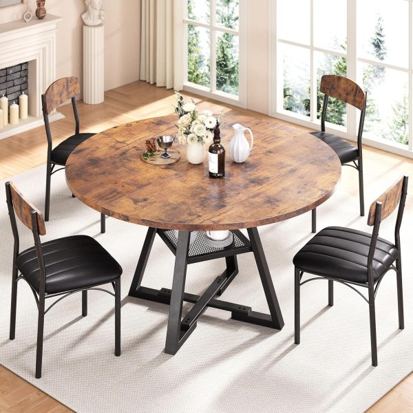 Round Dining Table Set for 4, Kitchen Table and Chairs for 4