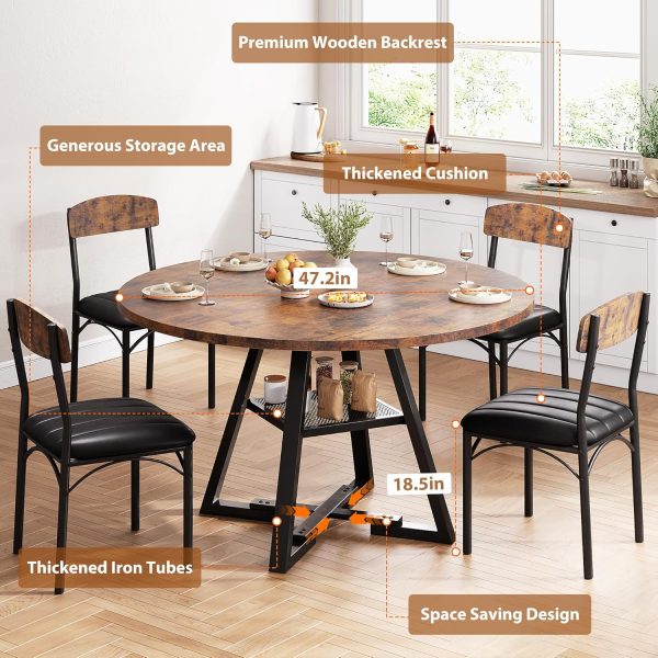 Round Dining Table Set for 4, Kitchen Table and Chairs for 4 - Image 2