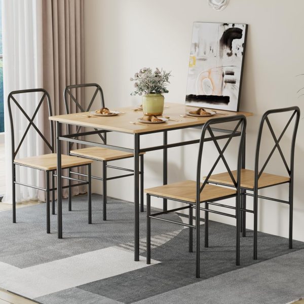 5-Piece Kitchen Dining Table Set, Wood Tabletop & Heavy-Duty Metel Frame - Image 3