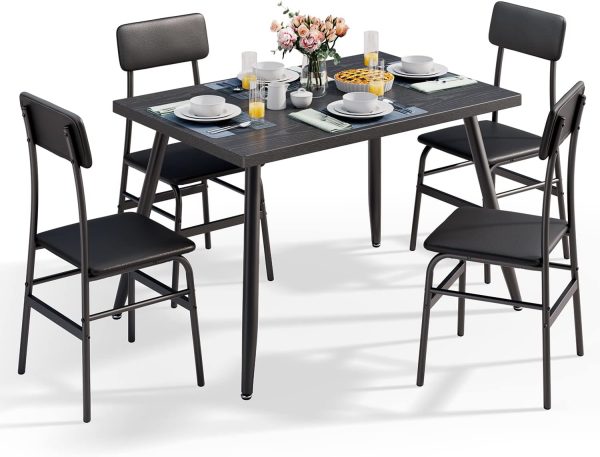 5 Piece Dining Table Set for 4, Modern Metal & Wood Kitchen Dinner Table with 4 Chairs - Image 3