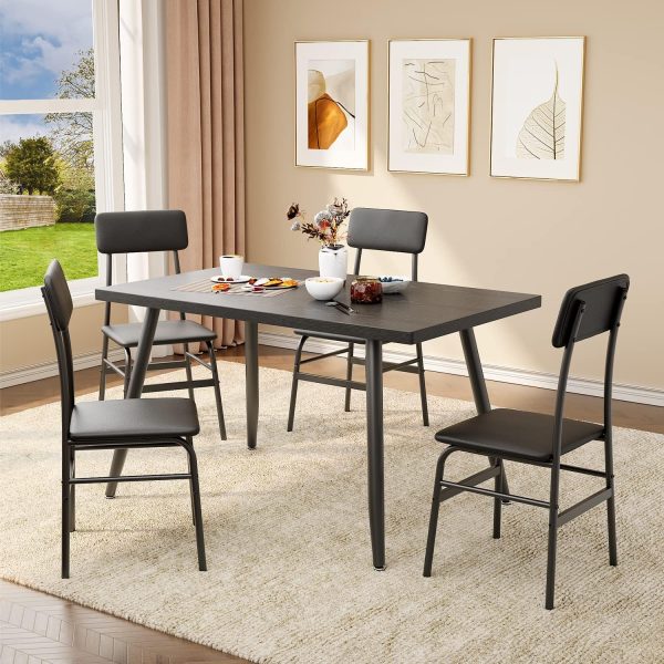 5 Piece Dining Table Set for 4, Modern Metal & Wood Kitchen Dinner Table with 4 Chairs - Image 2