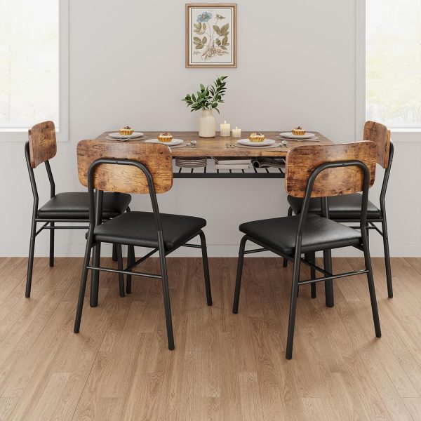 Dining Table Set for 4 with Storage Rack, 5-Piece Kitchen Table and Upholstered Chairs of 4 - Image 4
