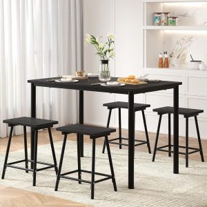Kitchen Table and Chairs for 4, Dining Room Set with Chairs/Stools, Heavy-Duty Metal Frame with Wooden Tabletop for Small Spaces