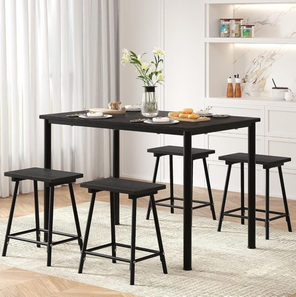 Kitchen Table and Chairs for 4, Dining Room Set with Chairs/Stools, Heavy-Duty Metal Frame with Wooden Tabletop for Small Spaces