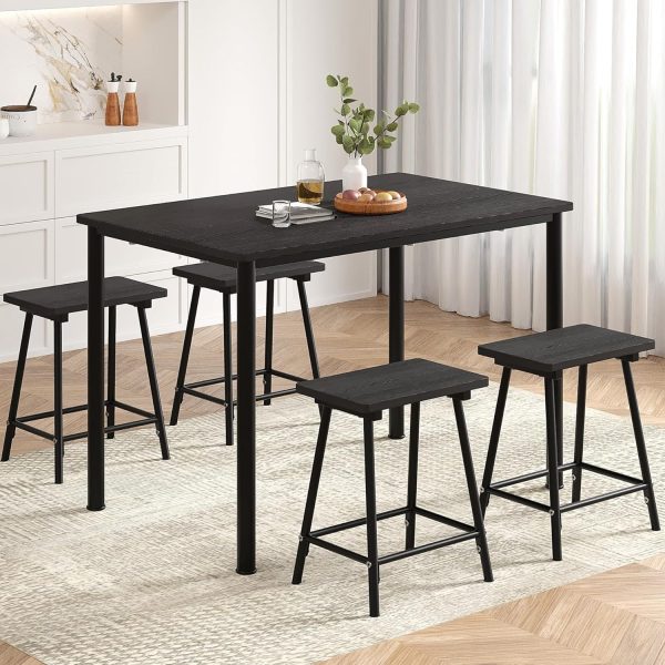 Kitchen Table and Chairs for 4, Dining Room Set with Chairs/Stools, Heavy-Duty Metal Frame with Wooden Tabletop for Small Spaces - Image 3