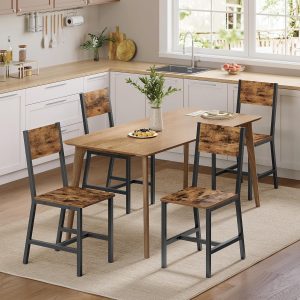 Dining Chair Set of 4, Rustic Wood Chairs with Metal Steel Frame, Easy to Assemble