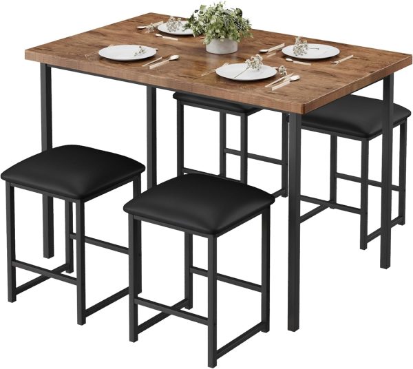 Kitchen Table and Chairs for 4, Dining Room Set with PU Chairs/Stools, Heavy-Duty Metal Frame - Image 2