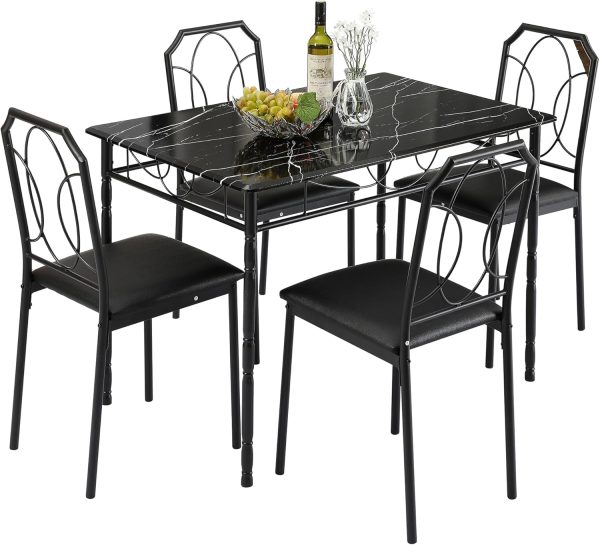 5 Pieces Table Sets,43.3" Dining Table&Chairs for 4,Industrial Counter Height Tabletop with Bar Stools - Image 4