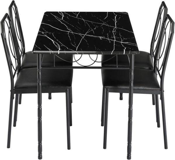 5 Pieces Table Sets,43.3" Dining Table&Chairs for 4,Industrial Counter Height Tabletop with Bar Stools - Image 3