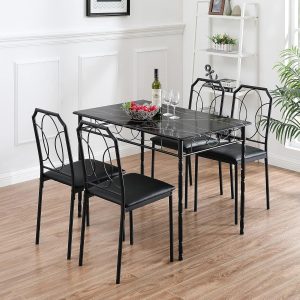 5 Pieces Table Sets,43.3" Dining Table&Chairs for 4,Industrial Counter Height Tabletop with Bar Stools