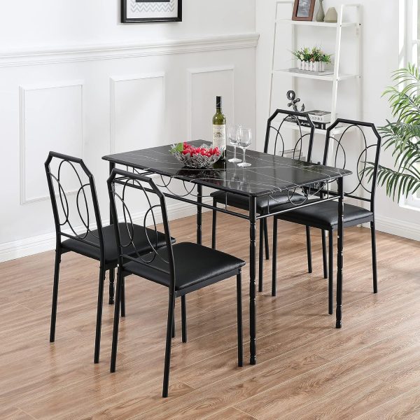5 Pieces Table Sets,43.3" Dining Table&Chairs for 4,Industrial Counter Height Tabletop with Bar Stools