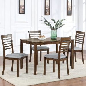 Solid Wood Dining Table Set for 4, Farmhouse Kitchen Table Set with 4 Upholstered Chairs