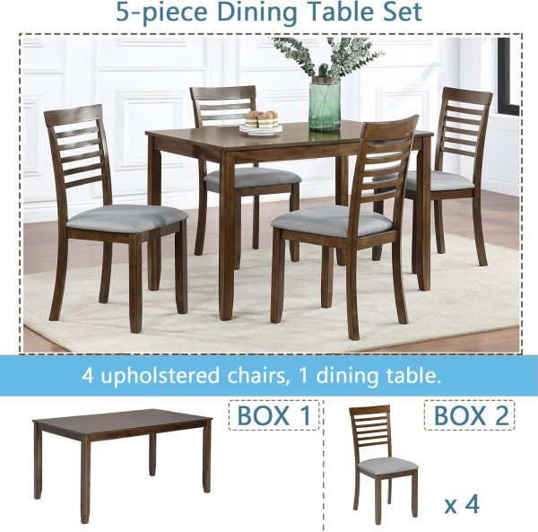 Solid Wood Dining Table Set for 4, Farmhouse Kitchen Table Set with 4 Upholstered Chairs - Image 4