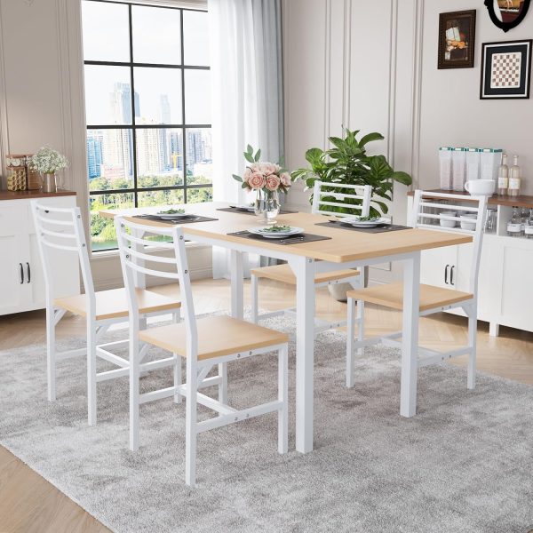 63” Extendable Dining Table Set for 4-6 People, 5-Piece Dining Table Set for 4 People with 4 Chairs