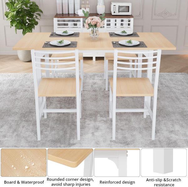 63” Extendable Dining Table Set for 4-6 People, 5-Piece Dining Table Set for 4 People with 4 Chairs - Image 4