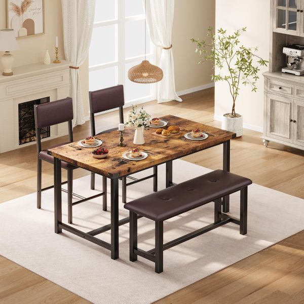 Dining Table Set for 4, Kitchen Table and 2 Upholstered Chairs with Bench, Wooden Rectangular Dining Room Set - Image 3