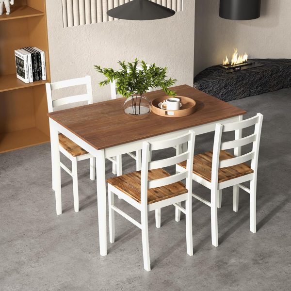 5-Piece Dining Set for 4, Solid Wood Rectangular Table & 4 Chairs wtih Rubber Wood Legs - Image 3