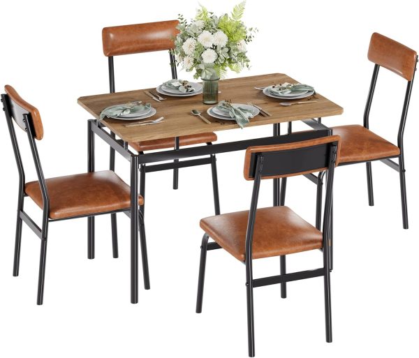 Dining Table Set for 4, 5 Piece Wooden Dining Room Table Set - Image 2