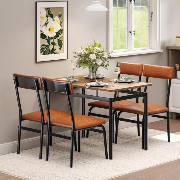 Dining Table Set for 4, 5 Piece Wooden Dining Room Table Set - Image 4