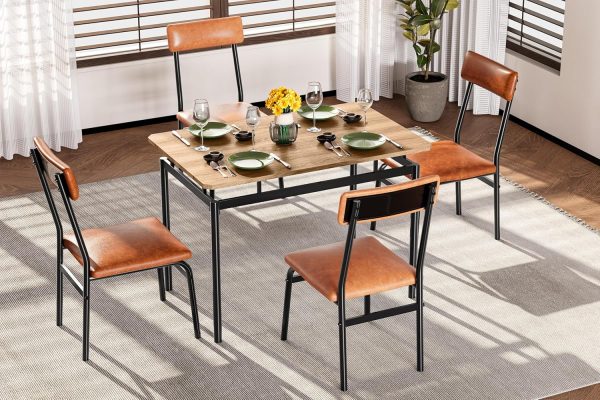 Dining Table Set for 4, 5 Piece Wooden Dining Room Table Set