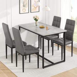 Dining Table Set for 4 with Chairs Faux Marble Dining Table Set Modern 47" Kitchen Table Set