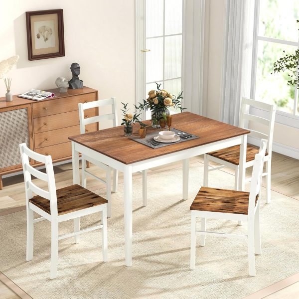Dining Table Set for 4, Solid Wood, Farmhouse Dinette Set w/Rubber Wood Legs - Image 4