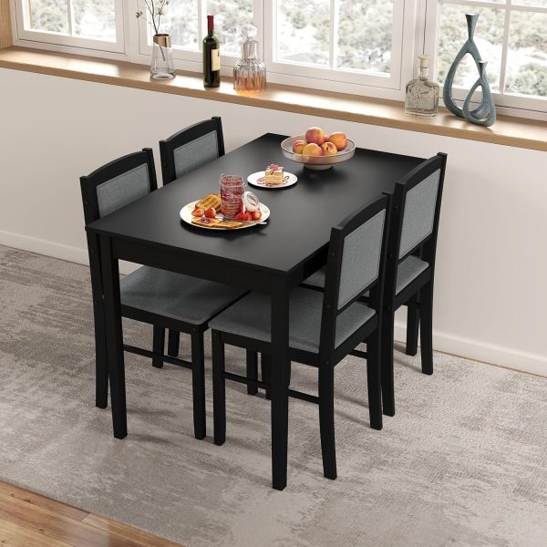 Dining Table Set for 4, Farmhouse Solid Wood Dinette Set w/Rubber Wood Legs, Upholstered Seat & Padded Backrest - Image 3