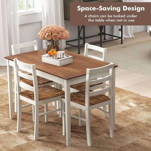 5-Piece Dining Set for 4, Solid Wood Rectangular Table & 4 Chairs wtih Rubber Wood Legs - Image 4
